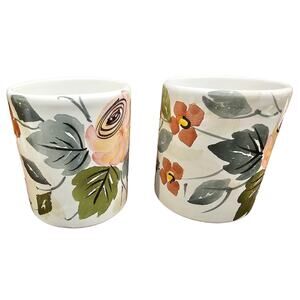 Hand Painted White Ceramic Pink Rose Floral Mugs Gift Made in Italy
